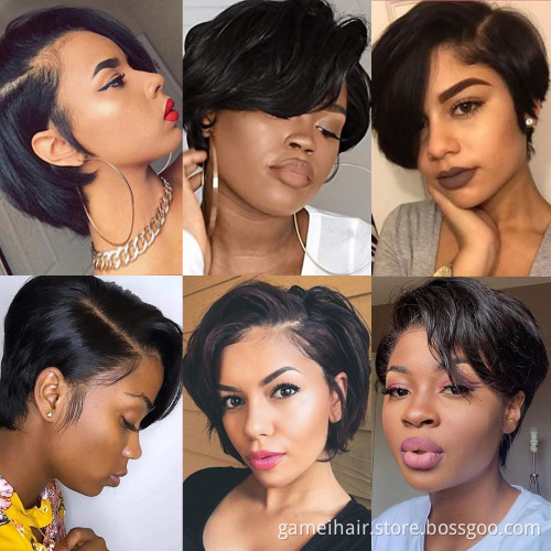 Short Bob  Pixie Cut Wig Straight Human Hair T Part Transparent Lace Wig Side Part Wig For Women Preplucked Hairline